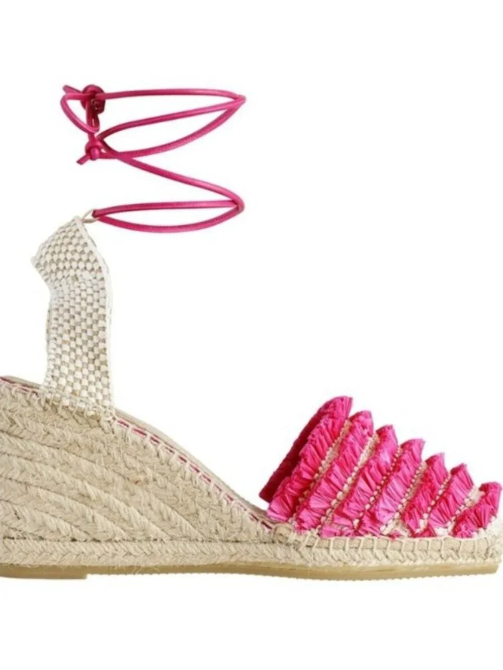 Boden Ankle Tie Pink Raffia Wedge Espadrille Sz 39